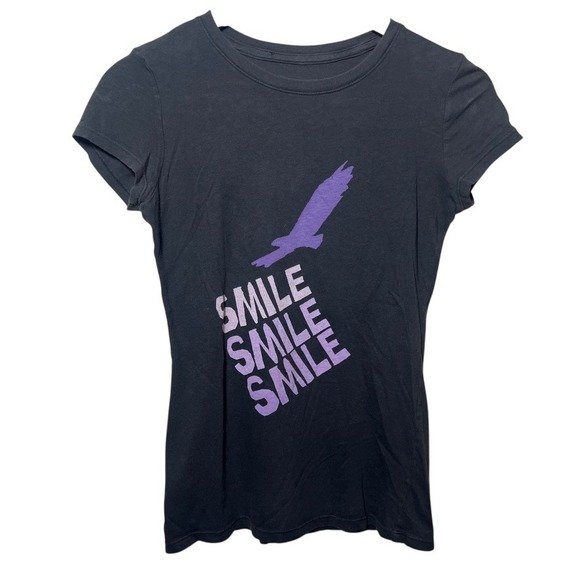 American Eagle Smile Graphic Tee S Black Purple Eagle T Shirt Y2K Streetwear - Picture 1 of 4